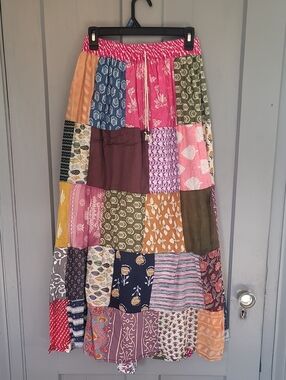 Boho Patchwork Maxi Skirt - Pink Multi